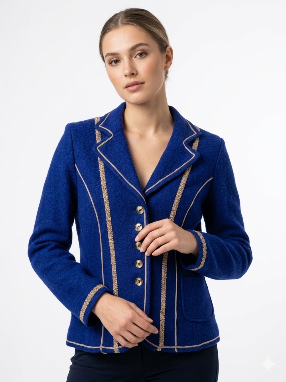 Vivian Shyu Made In Canada Boiled Wool Military Blazer Jacket Royal Blue Gold L